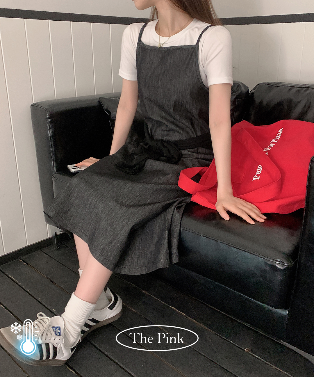 THE PINK チャヌ ロング丈ワンピース ノンフェード-5 クール素材 ウエストバンディング Aラインナシデイリー 2カラー 画像 3