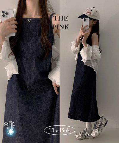 THE PINK チャヌ ロング丈ワンピース ノンフェード-5 クール素材 ウエストバンディング Aラインナシデイリー 2カラー 画像 2