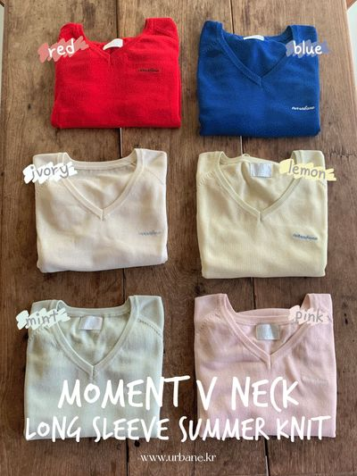 URBANE MADE モーメント ブイネックニット ルーズフィット 長袖 薄手 サマーニット 全