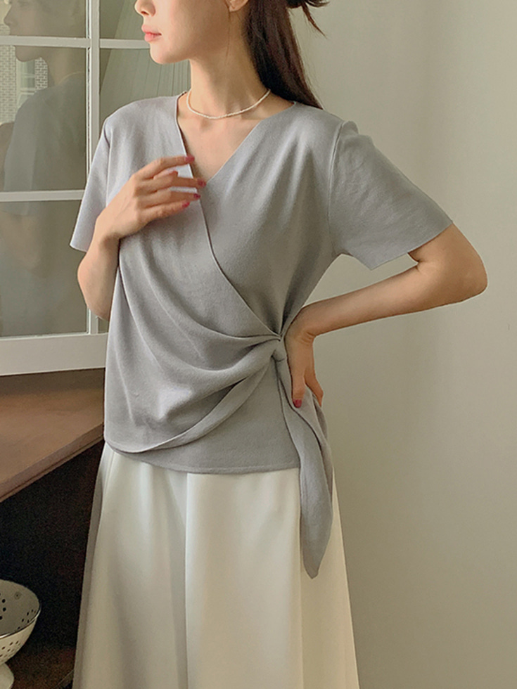 LILY&CO デイルブ Vネック ラップスタイル 半袖ニット 44-120サイズ レディース 夏用 画像 5