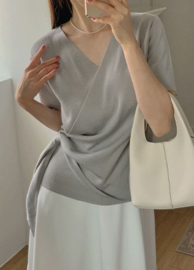 LILY&CO デイルブ Vネック ラップスタイル 半袖ニット 44-120サイズ レディース 夏用 画像 2