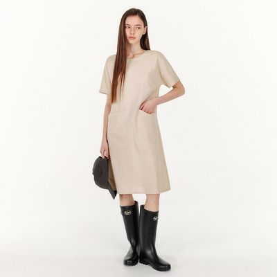 marie claire リネン ミディ丈 ワンピース MBE ナチュラル素材 画像 2
