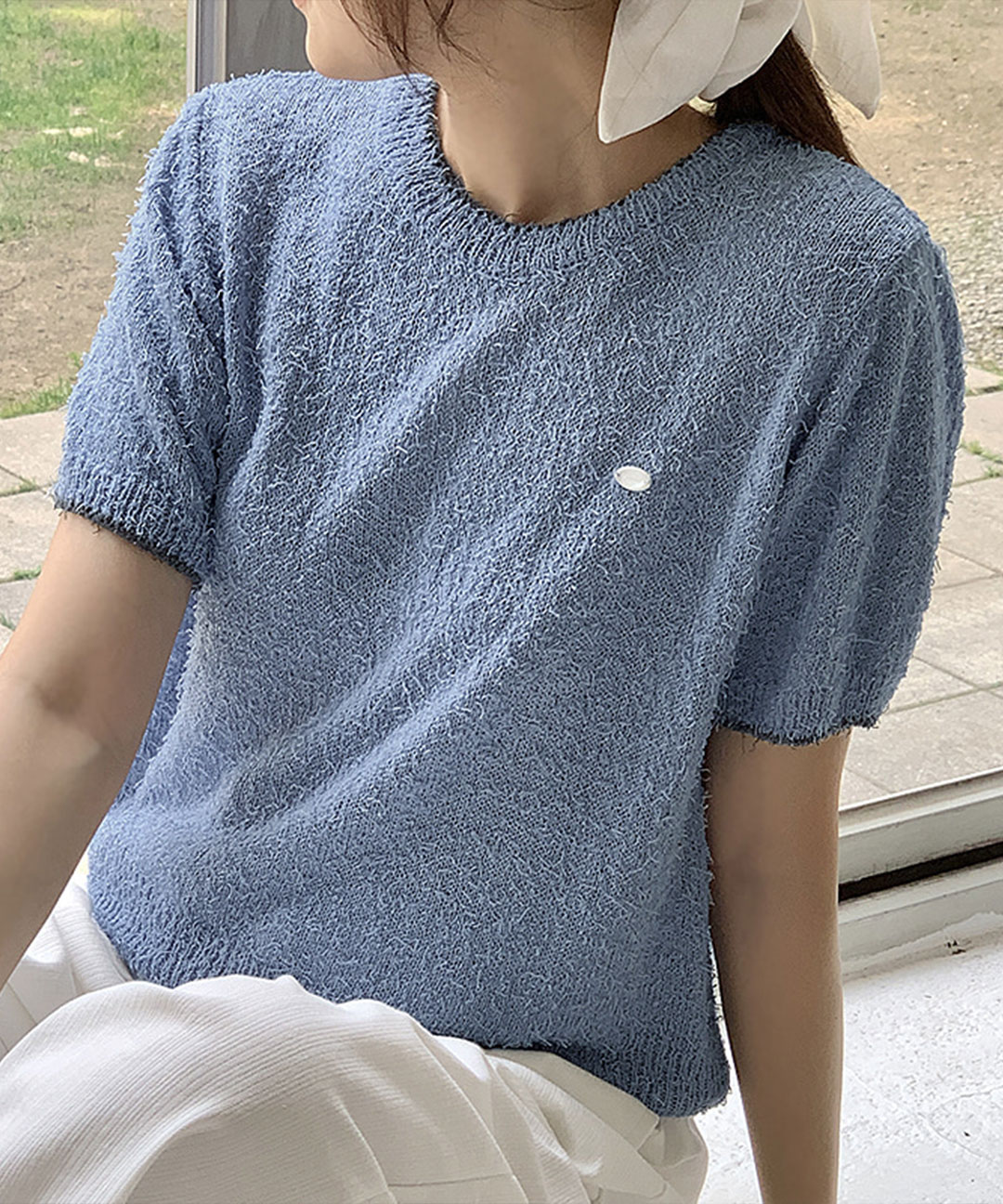 ローレンハイ ウプ 配色ラウンドネック半袖ニット 3カラー展開 S/M/Lサイズ 画像 6