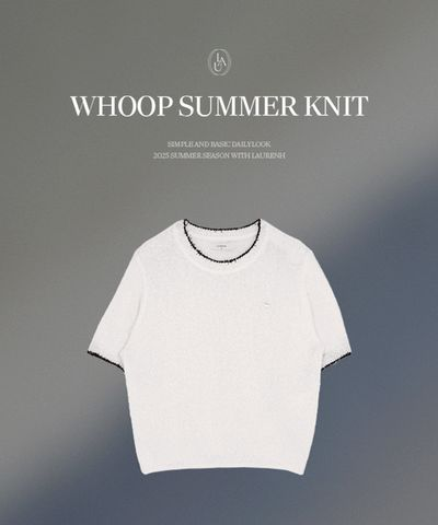 ローレンハイ ウプ 配色ラウンドネック半袖ニット 3カラー展開 S/M/Lサイズ