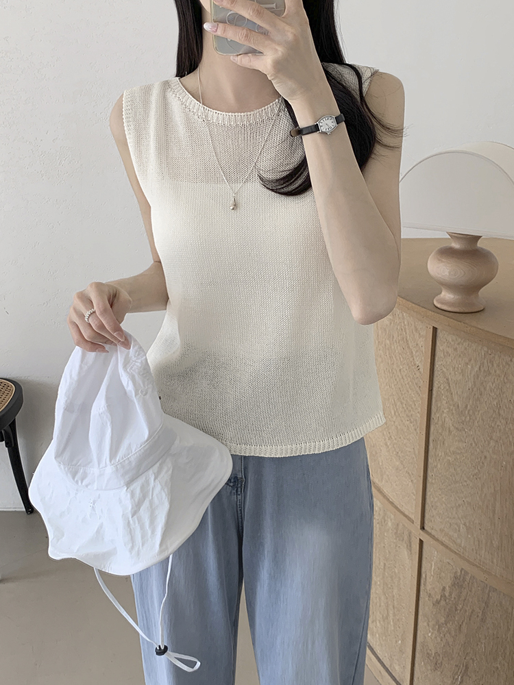 ユラタイム リネン ノースリーブ ニット レディース 夏 涼しい 麻混 ベスト 画像 9