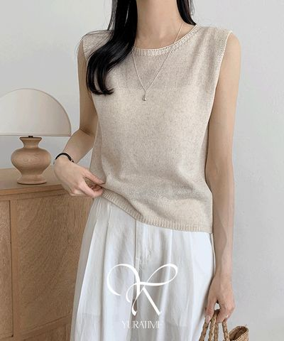 ユラタイム リネン ノースリーブ ニット レディース 夏 涼しい 麻混 ベスト 画像 2