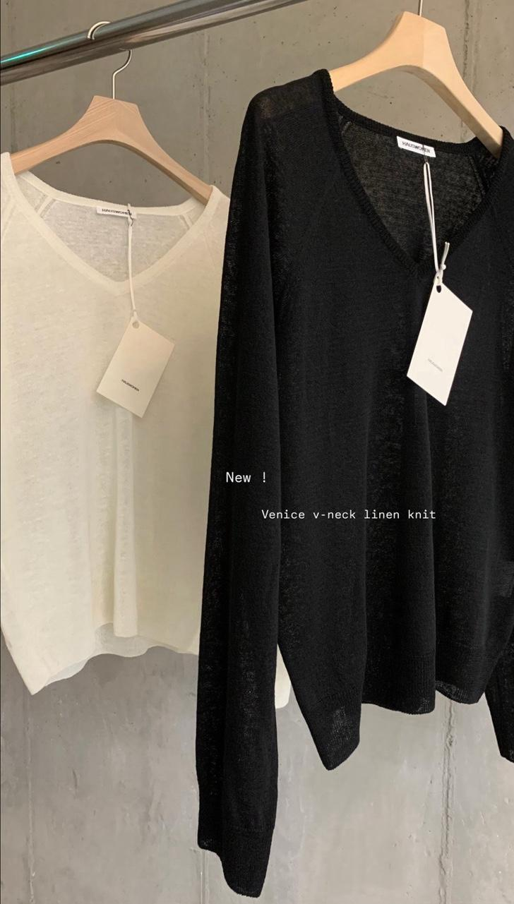 バイアン HAUS ベニス リネンニット ブイネック 長袖 ルーズフィット 3色展開 画像 11