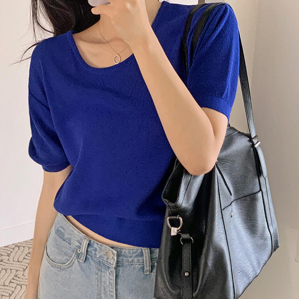 夏用ラウンドネック半袖ニットTシャツ 画像 2