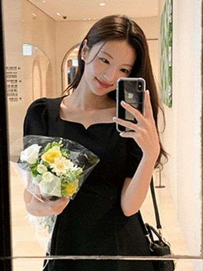 アットランス ハートネックパフスリーブワンピース op11870 2丈選択可 Aライン半袖 夏のお呼ばれコーデ 画像 2