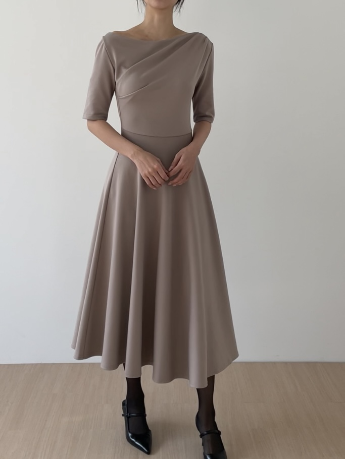 クルイガネット レディース ロング ワンピース ベージュ 半袖 結婚式 お呼ばれドレス 画像 3