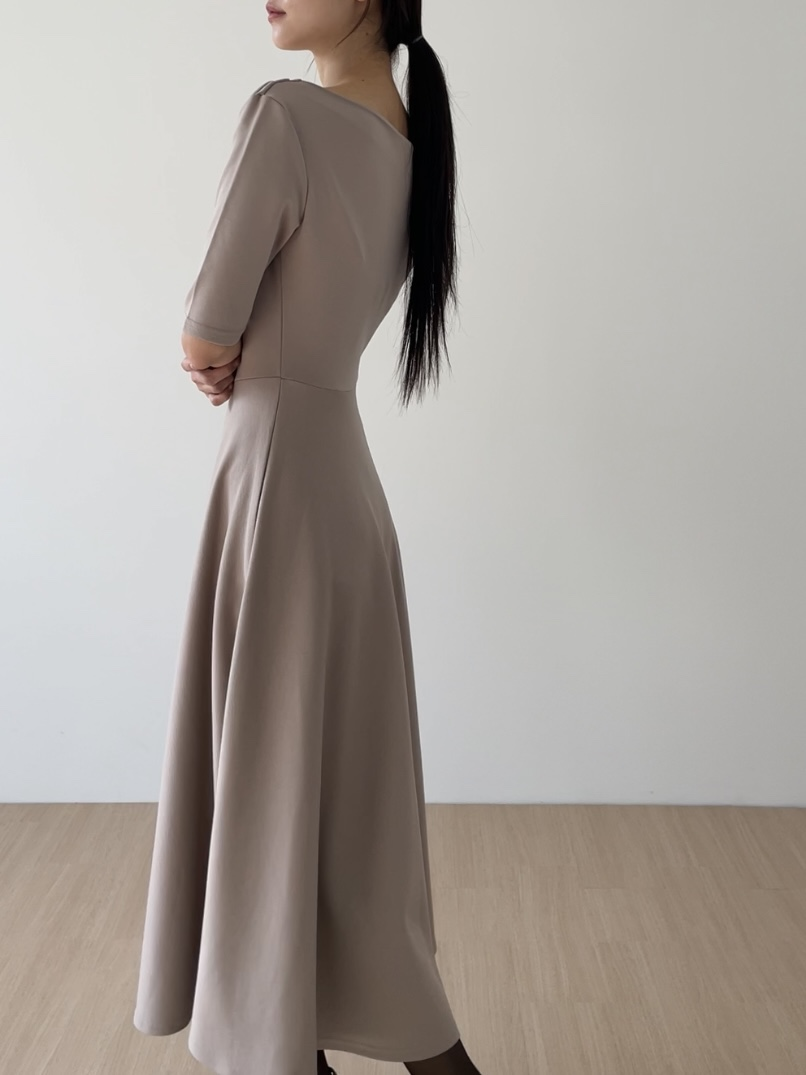 クルイガネット レディース ロング ワンピース ベージュ 半袖 結婚式 お呼ばれドレス 画像 5