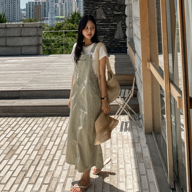カジュアル サスペンダー ロング ワンピース 画像 2