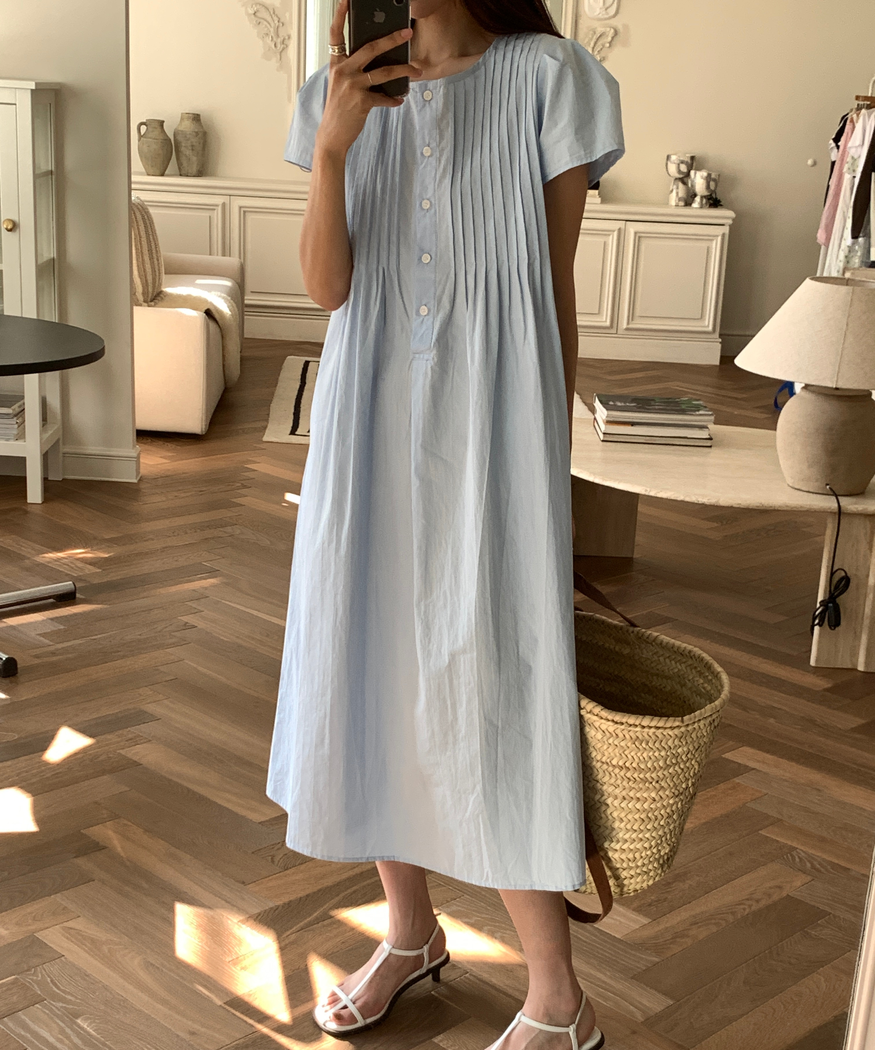 フレンチーズ ロングワンピース ピンタック バルーンスリーブ ボタンデザイン 3カラー展開 画像 3