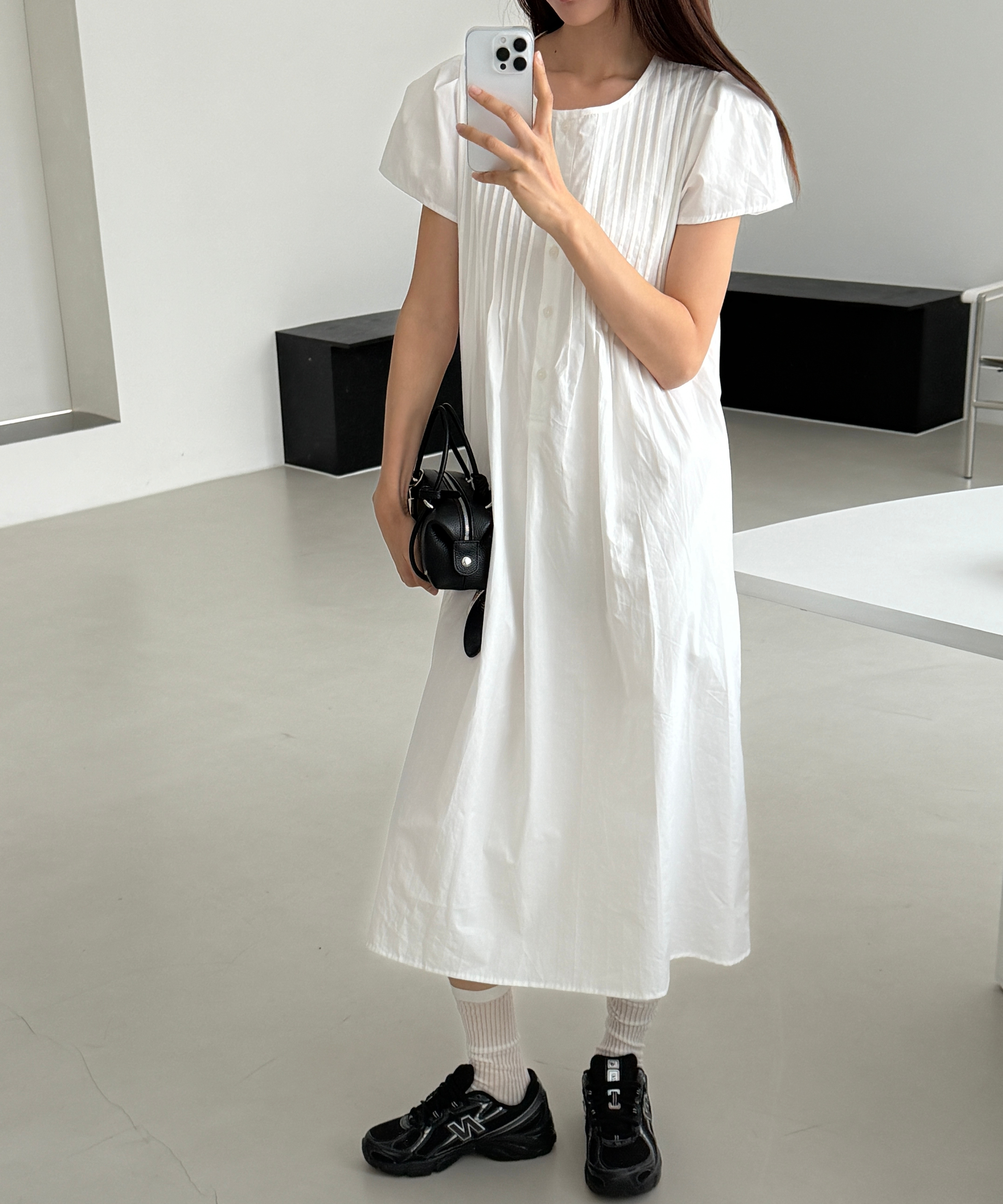 フレンチーズ ロングワンピース ピンタック バルーンスリーブ ボタンデザイン 3カラー展開 画像 7