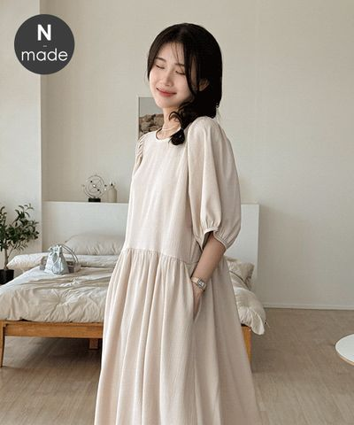 デイリーアンド リベル ロングワンピース 春夏 パフスリーブ フレア ルーズフィット ビッグサイズ レディース 画像 2