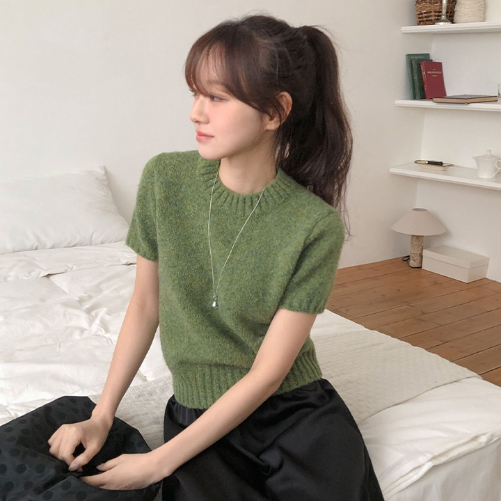 MOREROUND ロノク ラウンドネック半袖ニット ぼかし染め 5カラー 画像 3