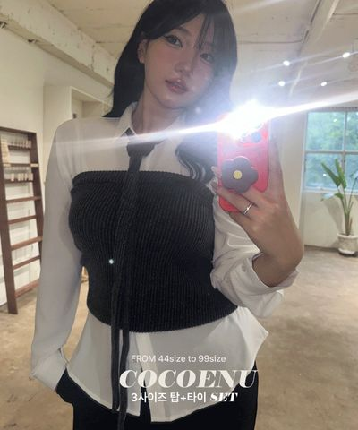 COCO&U Vネックニット マフラービスチェ3点セット 結婚式 通勤 レディース 画像 2