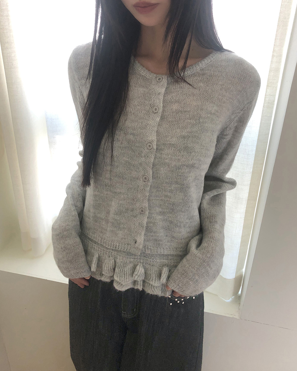 ワンダーワンダー レゾン パンチング フリル 長袖ニット キャミソール カーディガン セット 画像 1