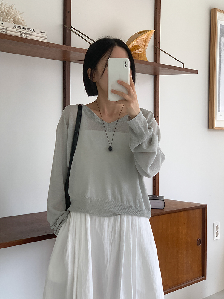 SLOWLIST ハンス リネン Vネックニット ルーズフィット 4色 夏 画像 8