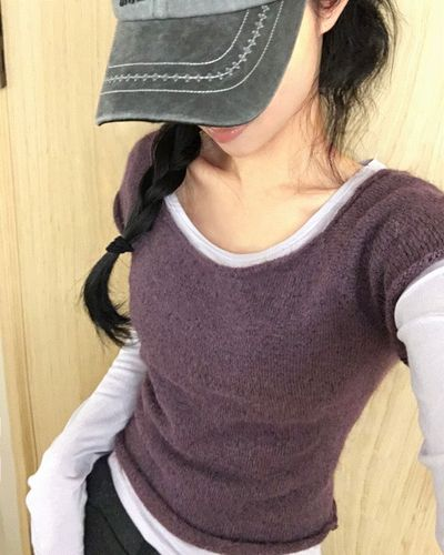 SUGAR POWDER セノ レイヤリング ニット Tシャツ セットアップ 春新作 4カラー 画像 2