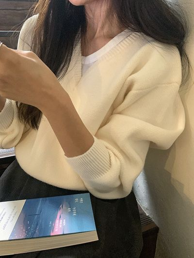 ナイニ ガーベラ ルーズフィット Vネックニット レディース ブイネックセーター 画像 2