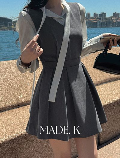 ケイクラブ バボン ブイネック ピンタック ミニ ワンピース レディース S/M/L 結婚式 デート レイヤード