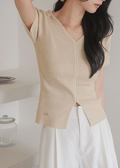 リリアンドコー リブロティン Vネック スリット入りリブニット 26SS スリムフィット レディース 44-120サイズ 画像 2
