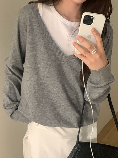 ナイニ リスントン レイヤード Vネック ニットベスト セット 画像 2
