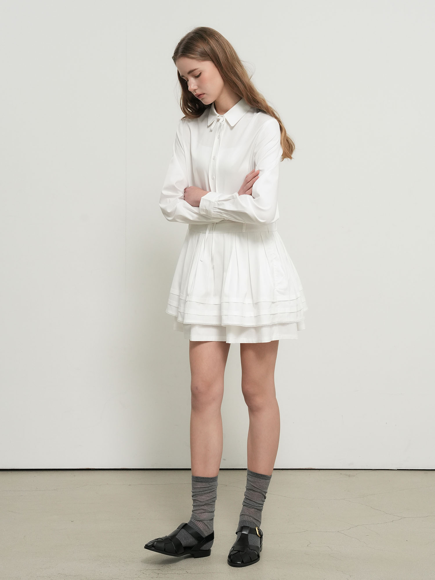 GENERAL IDEA WOMAN プリーツシャツワンピース 2カラー レディース 長袖ワンピース 画像 11