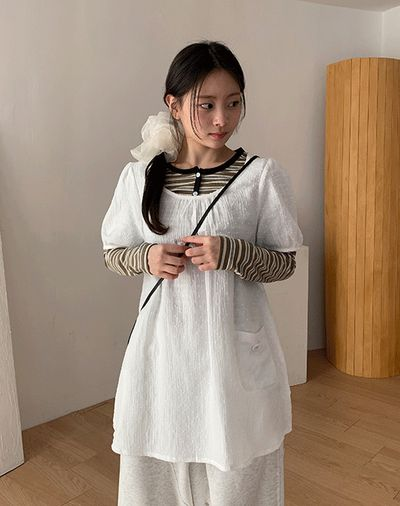 バオン エンボスポケット半袖ワンピース 3カラー 画像 2