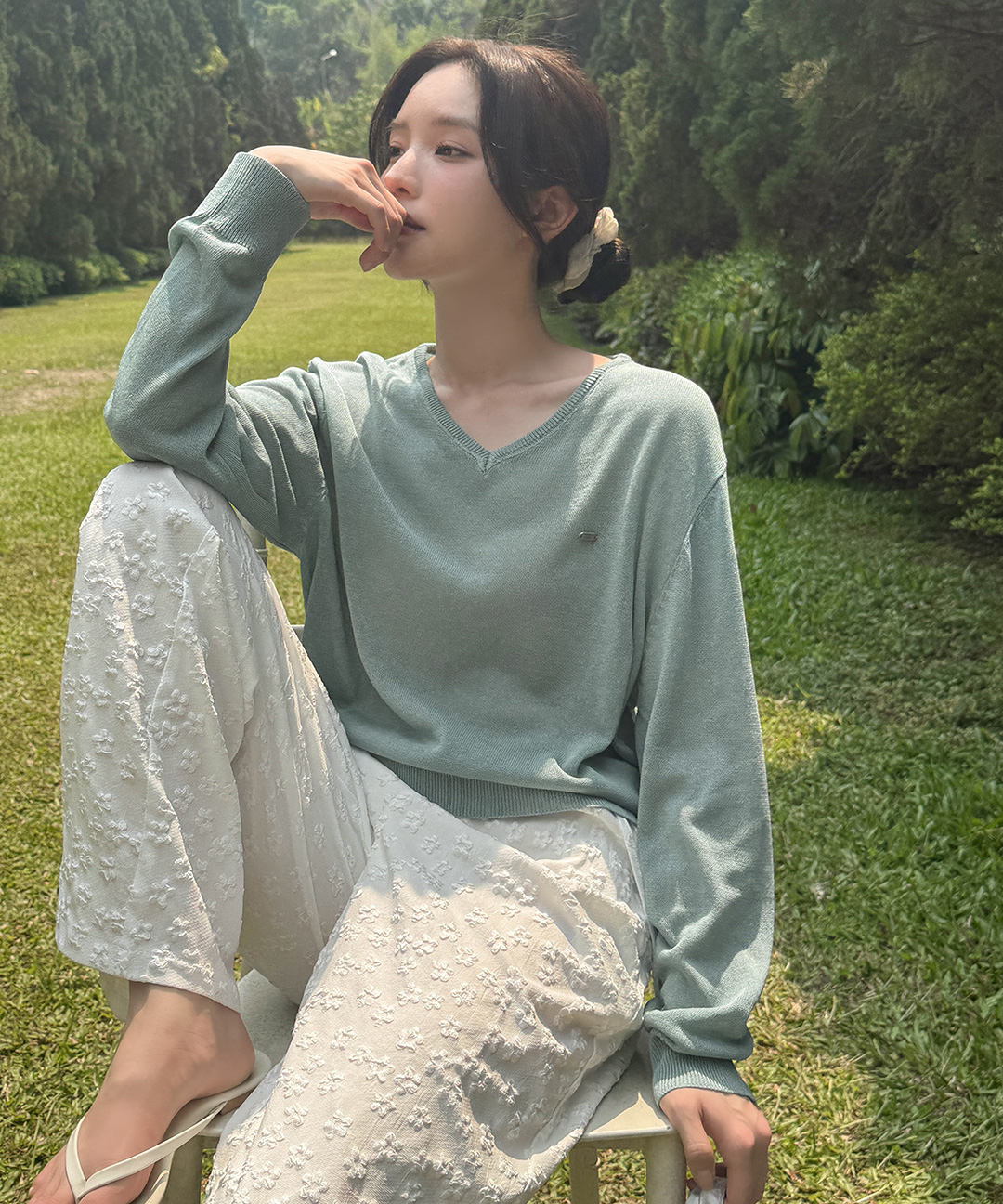 ケイクラブ オンリー プレミアム Vネック リネンニット レディース 夏 シースルー オーバーフィット S/M/L 画像 6