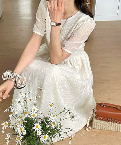 レンシ ロネン ラウンドネック プリーツ マキシ ワンピース 長袖 結婚式 お呼ばれ 画像 2