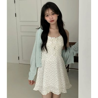 ピーチモード キエン Vネック リボンフリル フラワー ミニワンピース ノースリーブ 3カラー 画像 2