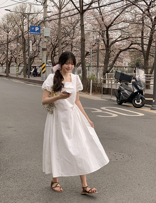 公具ウーマン スクエアネック シャーリング ロングワンピース 87393 画像 3