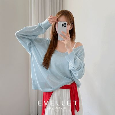 イブレットby Jスタイル ヒビケ シースルー ルーズフィット Vネックニット 画像 2