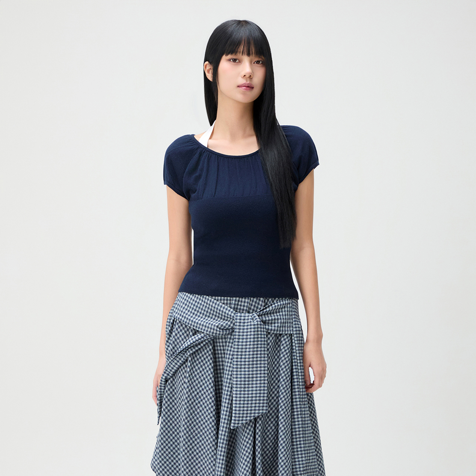 MIXXO キャップスリーブ シュリンク 半袖ニット
