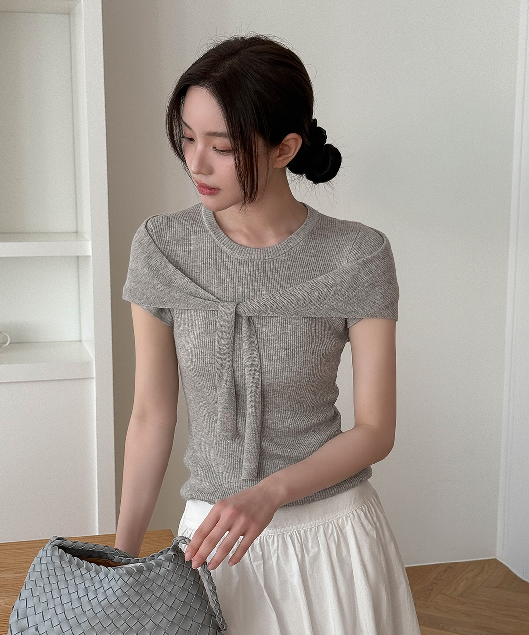 ケイクラブ シュビン ショール 半袖 ニット セット レディース ラウンドネック サマーニット スリムフィット 画像 5