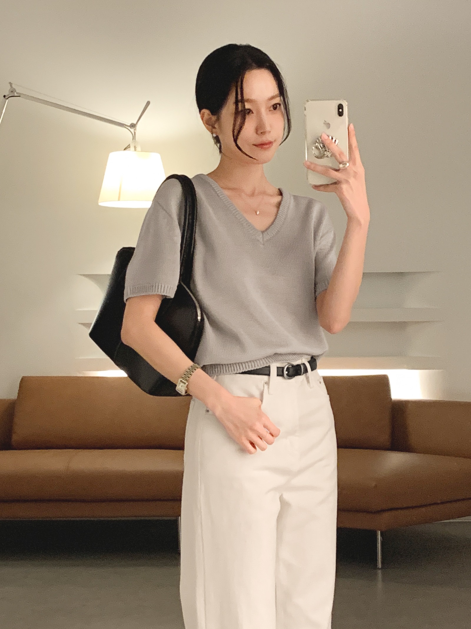 ロデ V 夏用 半袖ニット (ミュートグレー) 画像 8