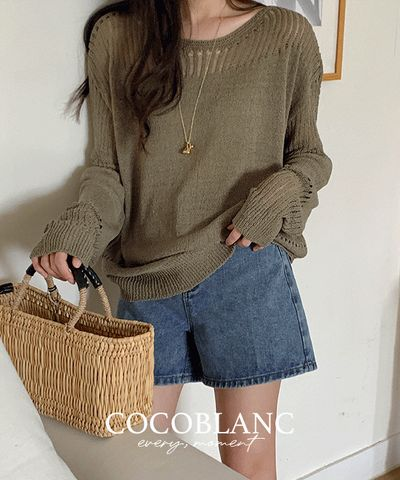 COCOBLANC WAIDY シースルー ルーズフィット ロングスリーブニット 夏 リゾートウェア