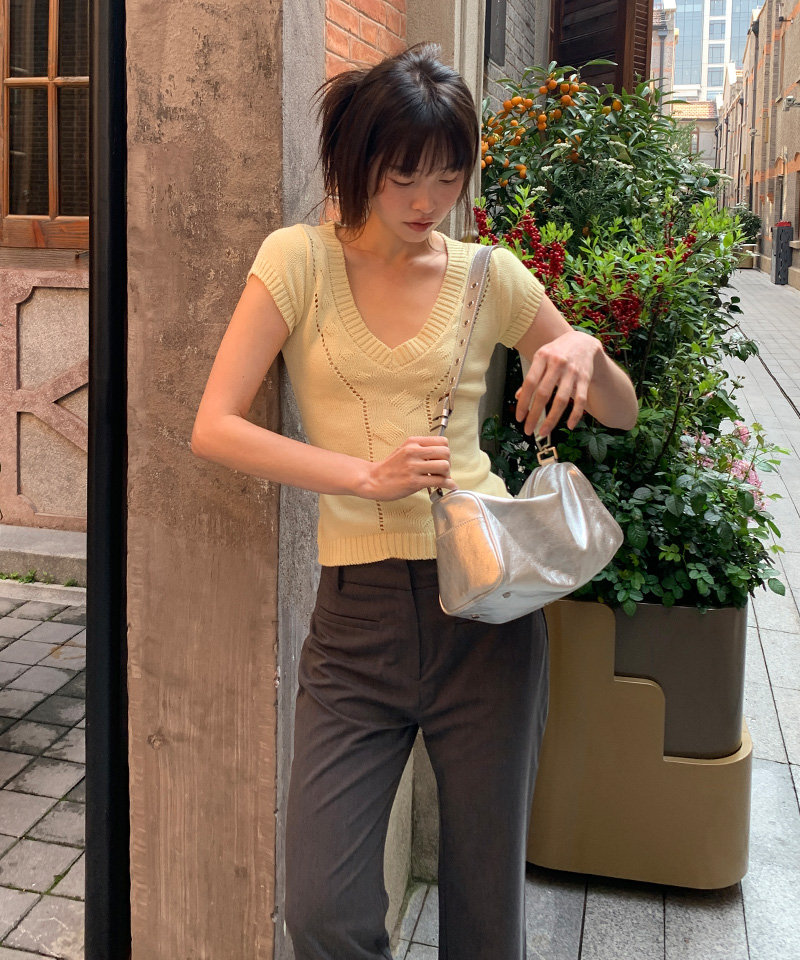 FROM BEGINNING トライ ディープVネック 半袖ニット レディース 画像 6