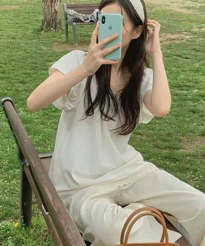 YELLOW BABIL ロエンディ スクエアネック レース ミニワンピース パフスリーブ フレアシルエット 半袖 画像 2