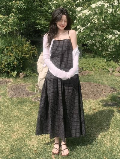 made. カヌ 小チェック ビスチェ ロングワンピース 画像 1
