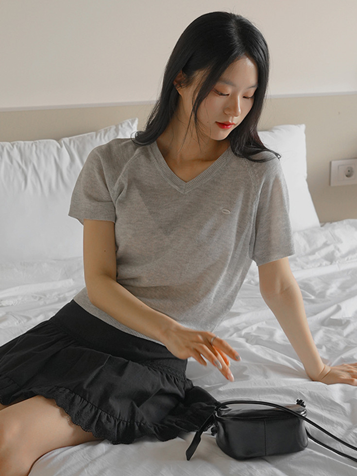 リリアンドコー リニフティ Vネック半袖ニット リネンレーヨン混 夏向けサマーニット レディース 画像 6