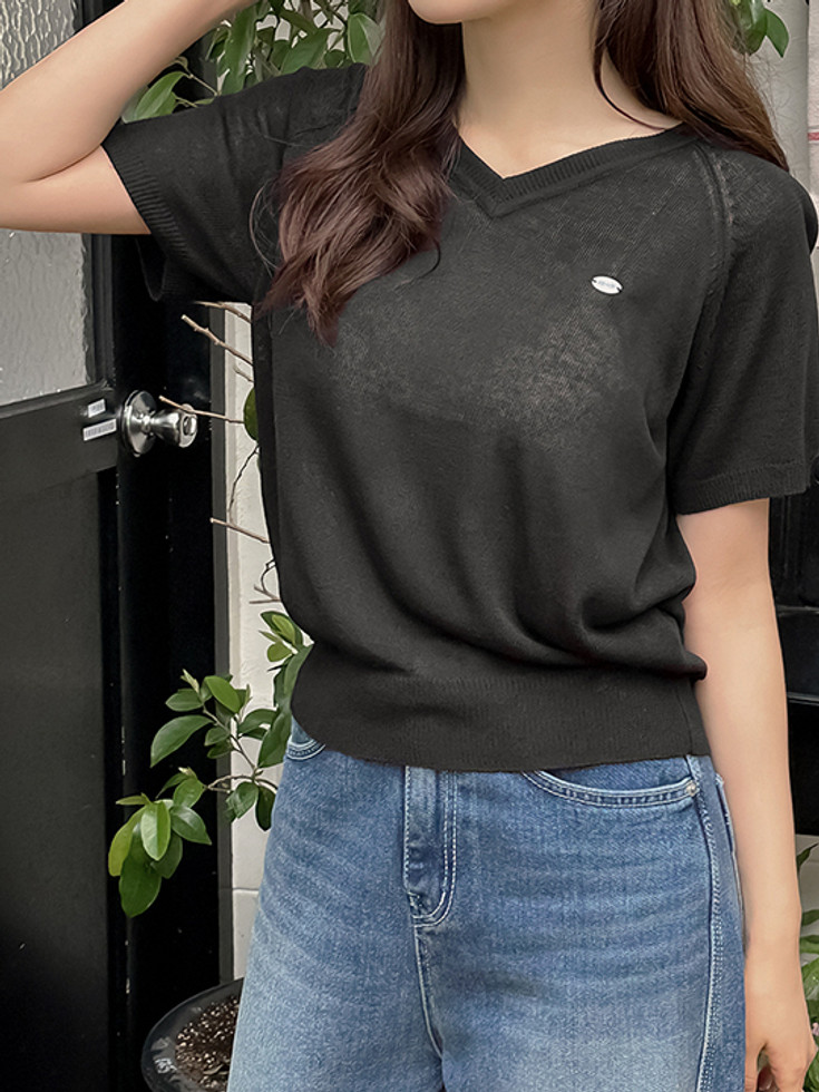 リリアンドコー リニフティ Vネック半袖ニット リネンレーヨン混 夏向けサマーニット レディース 画像 7