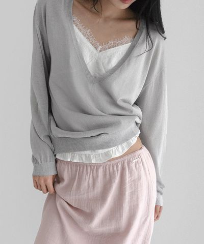MANIC セリナ ディープVネック シースルーニット レディース 長袖