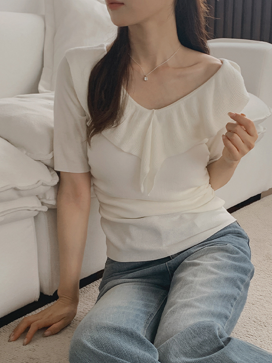リリアンコー ロジエラ ラッフル Vネック 半袖ニット 26SS スリムフィット 画像 3