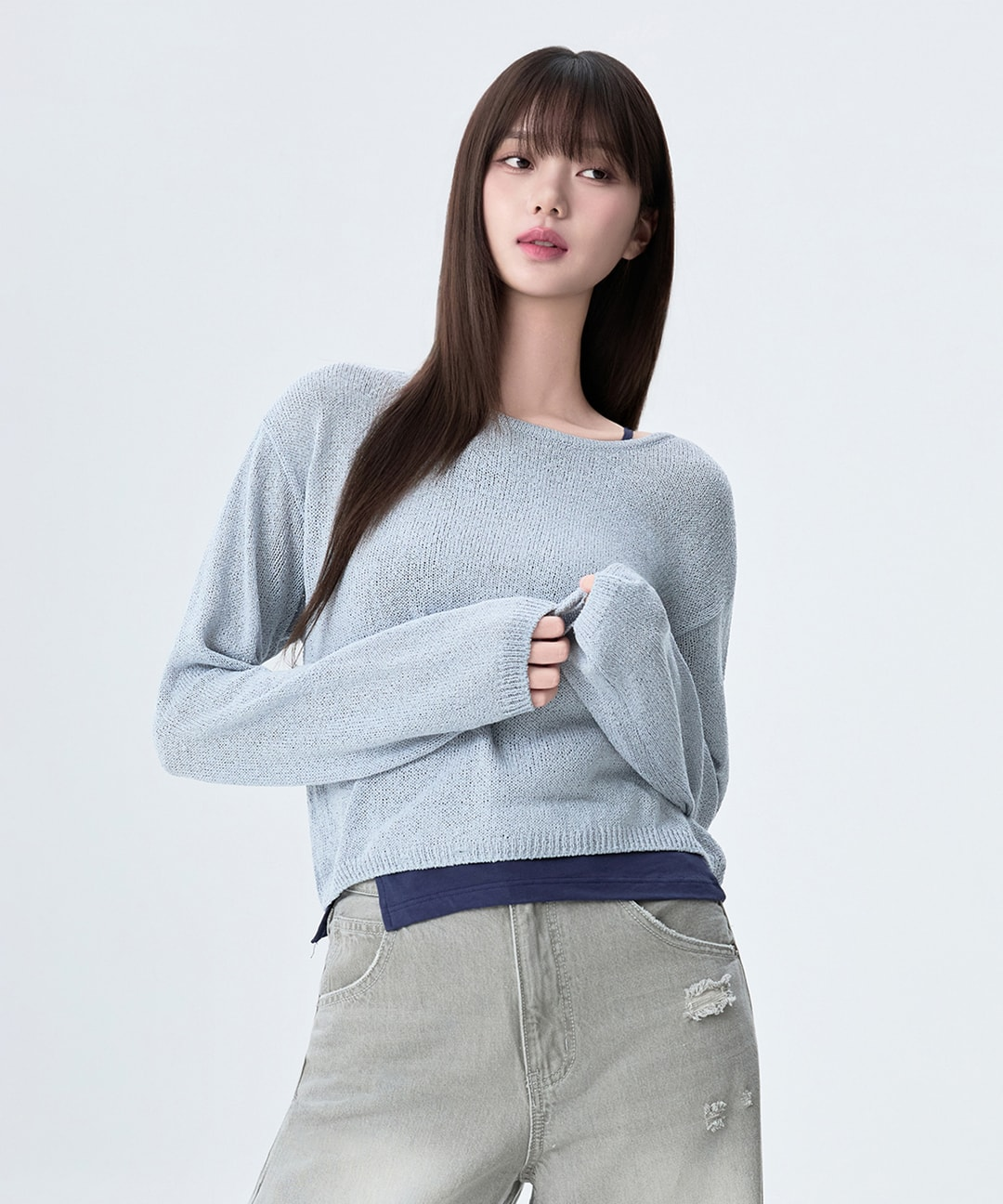 MIXXO ボートネック ラップボタンニット