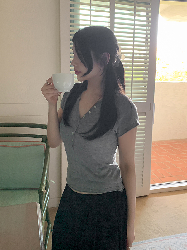 French Obb イボンボタン Vネック レイヤード 半袖ニット 画像 6