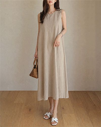 ナイロンワッシャー加工ノースリーブワンピース ミストカラー 軽量サマードレス