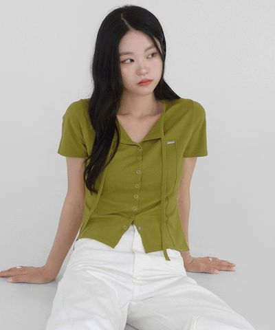 オブネル アンズ レーヨン スナップ前開きニット 半袖 夏 デイリー オフィス 画像 1